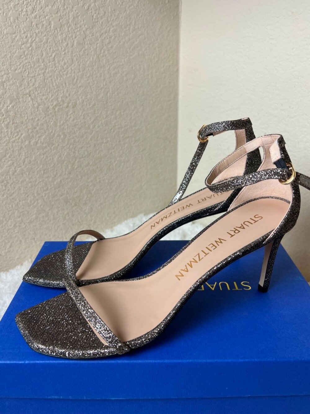 Stuart Weitzman Heel Sandal Ankle Strap Glitter